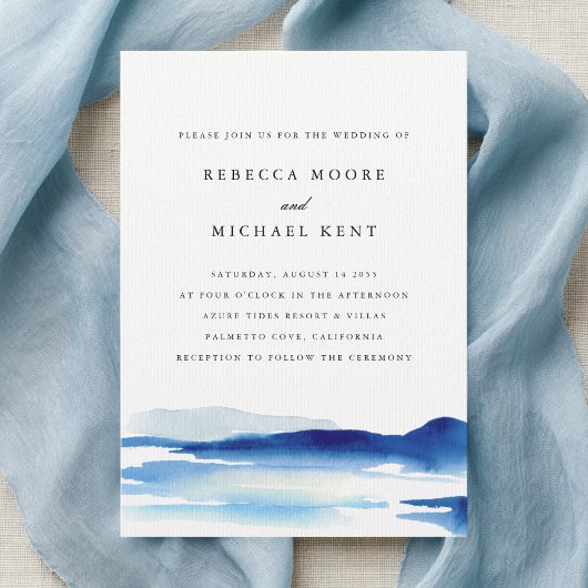 Modern Blue Ocean Watercolor Wedding Einladung