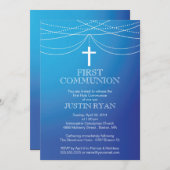 Modern Blue Ombre Garland Cross Boy Kommune Einladung (Vorne/Hinten)