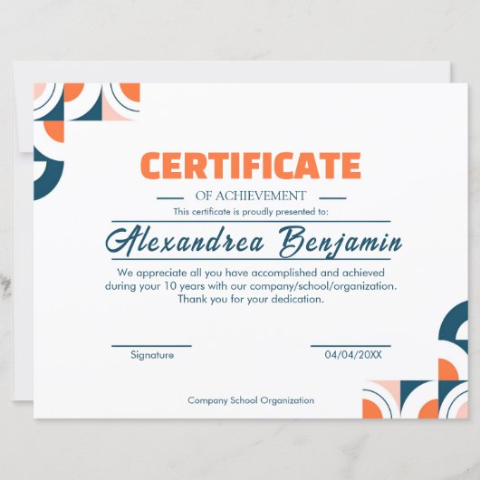 Modern Blue Orange Certificate of Achievement Prof (Vorderseite)
