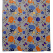 Modern Blue & Orange Floral Duschvorhang (Vorderseite)