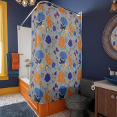 Modern Blue & Orange Floral Duschvorhang