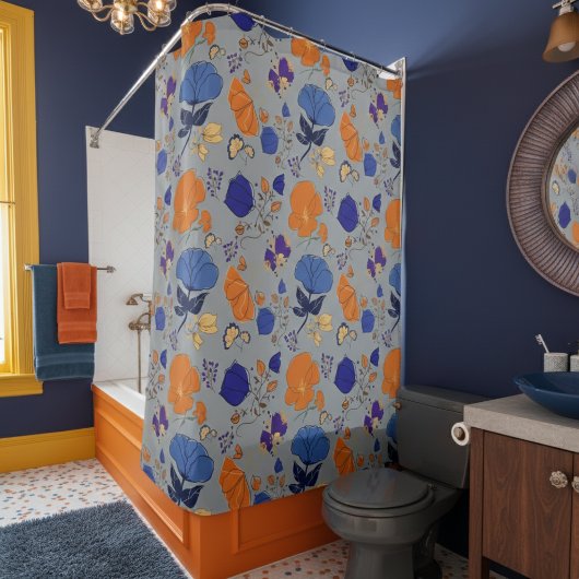 Modern Blue & Orange Floral Duschvorhang