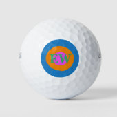 Modern Blue Orange Pink Monogram Custom Text Golfball (Vorderseite)