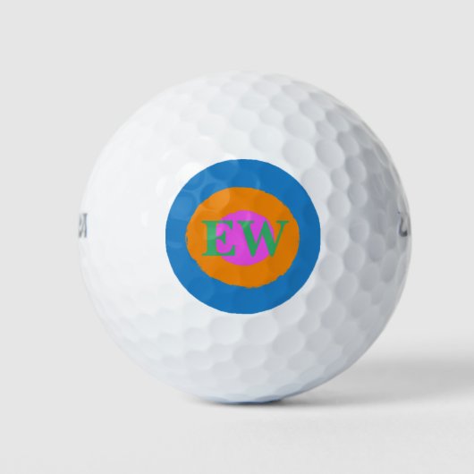 Modern Blue Orange Pink Monogram Custom Text Golfball (Vorderseite)