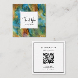 Modern Blue Orange Watercolor Abstract Thank You Quadratische Visitenkarte