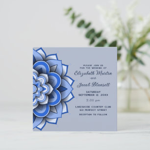 Modern Blue Paper cut Mandala Wedding Einladung