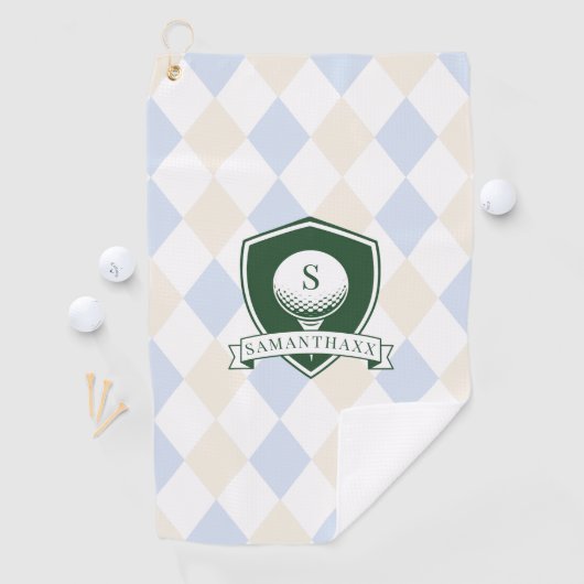 Modern Blue Pattern Green Golf Ball Name Monogram Golfhandtuch (Insitu)