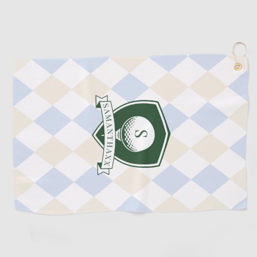 Modern Blue Pattern Green Golf Ball Name Monogram Golfhandtuch (Horizontal)