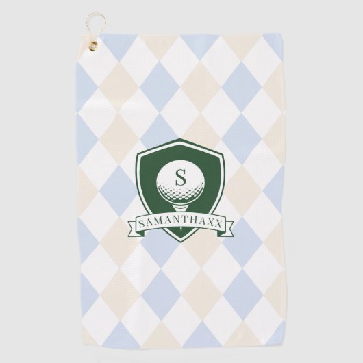 Modern Blue Pattern Green Golf Ball Name Monogram Golfhandtuch (Vorderseite)
