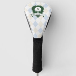 Modern Blue Pattern Green Golfer Name Monogram Golf Headcover