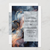 Modern Blue & Peach Marble Agate Einladung (Vorne/Hinten)