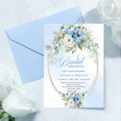 Modern Blue Peony Gold Frame Bridal Shower Invite Einladung