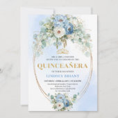 Modern Blue Peony Gold Frame Quinceañera Invite Einladung (Vorderseite)