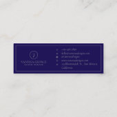 Modern Blue Personalisiert Monogram Beruflich Mini Visitenkarte (Rückseite)