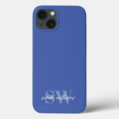 Modern Blue Personalisiert Monogram Name Case-Mate iPhone Hülle (Rückseite)