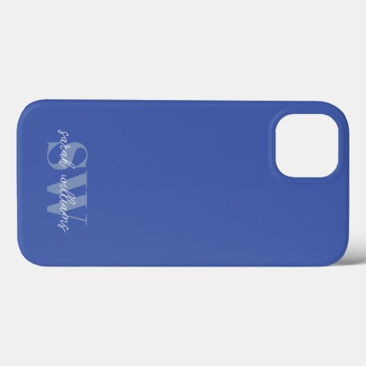 Modern Blue Personalisiert Monogram Name Case-Mate iPhone Hülle (Rückseite (Horizontal))