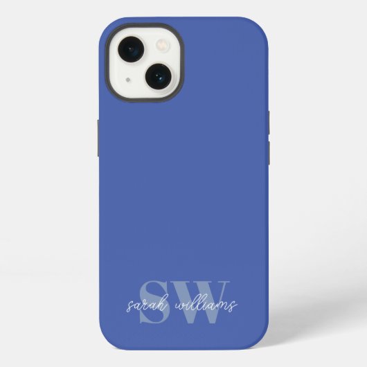 Modern Blue Personalisiert Monogram Name iPhone Hülle (Rückseite)