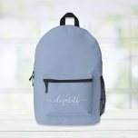 Modern Blue Personalisiert Script Bedruckter Rucksack<br><div class="desc">Personalisierter,  blauer Rucksack mit Monogrammnamen oder Initialen in einem stylish weißen Skript mit Swashes.</div>