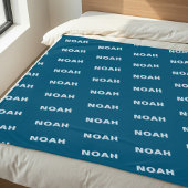 Modern Blue Personalized Repeating Name Pattern Fleecedecke