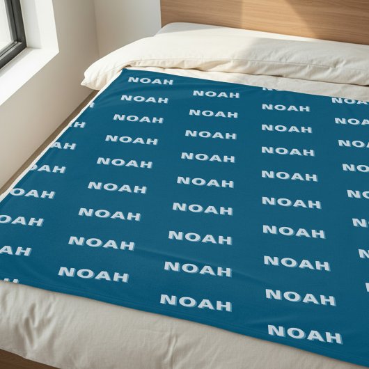 Modern Blue Personalized Repeating Name Pattern Fleecedecke
