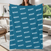 Modern Blue Personalized Repeating Name Pattern Fleecedecke