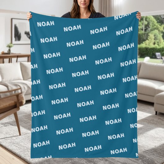 Modern Blue Personalized Repeating Name Pattern Fleecedecke