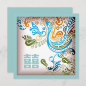 Modern Blue Phoenix Chinese Wedding Einladung (Vorne/Hinten)