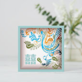 Modern Blue Phoenix Chinese Wedding Einladung (Stehend Vorderseite)