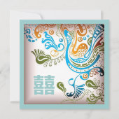 Modern Blue Phoenix Chinese Wedding Einladung (Vorderseite)