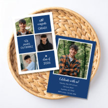 Modern Blue Photo Graduation Party Invitation