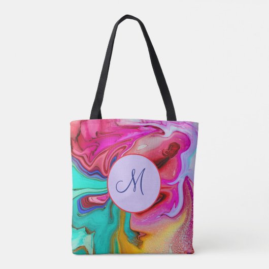 Modern Blue Pink Abstrakt Watercolor Monogram Tasche (Rückseite)
