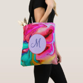Modern Blue Pink Abstrakt Watercolor Monogram Tasche (Von Nahem)