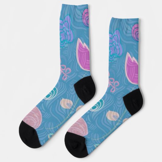 Modern Blue Pink and Purple Floral Tulip Socken (Linkes Detail)