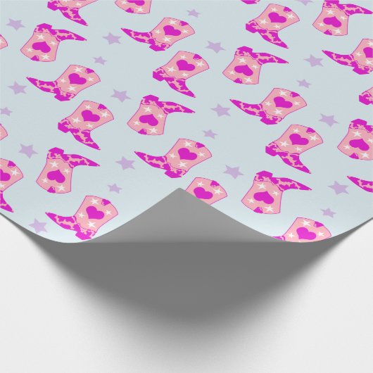 Modern Blue Pink Cowgirl Western Boots Stars Geschenkpapier (Ecke)