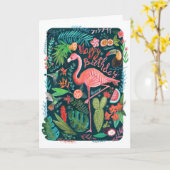Modern Blue & Pink Flamingo bemalt Geburtstag Karte (Gelbe Blume)