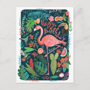 Modern Blue & Pink Flamingo bemalt Geburtstag Postkarte