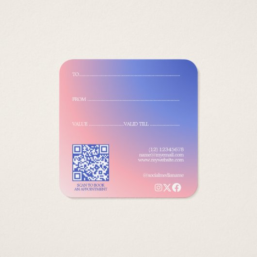 Modern Blue Pink Gradient Monogram Makeust Artist (Rückseite)