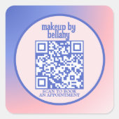 Modern Blue Pink Gradient Monogram Makeust Artist Quadratischer Aufkleber (Vorderseite)