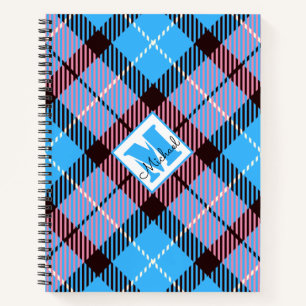 Modern Blue Pink Kariert Tartan Personalisiert Notizblock