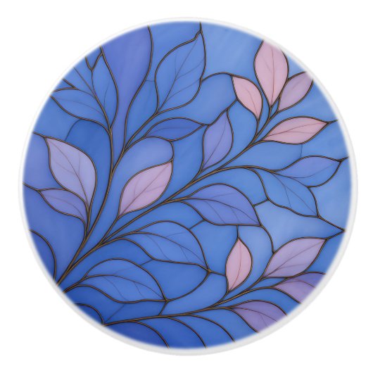 Modern Blue Pink Leaf Ceramic Pull Keramikknauf (Vorderseite)