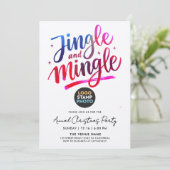 Modern Blue Pink Weihnachts-Logo-Skript Einladung (Stehend Vorderseite)