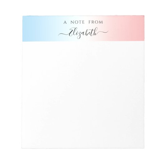 Modern Blue Pink White Gradient Black Script Name Notizblock (Vorderseite)