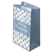 Modern Blue Polka Dots Christmas Kleine Geschenktüte (Vorderseite Schrägansicht)