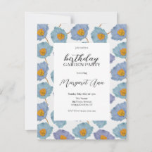 Modern Blue Poppy Floral Birthday Garden Party