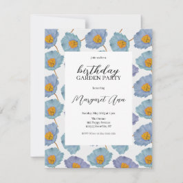 Modern Blue Poppy Floral Birthday Garden Party Einladung