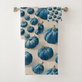 Modern Blue Pumpkin Fall Design Badhandtuch Set