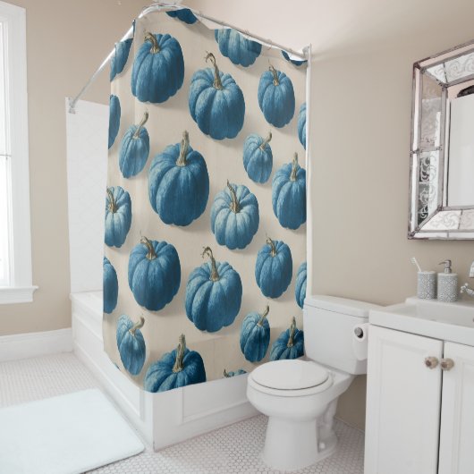 Modern Blue Pumpkin Fall Design Duschvorhang (Beispiel)