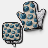 Modern Blue Pumpkin Fall Design Ofenhandschuh & Topflappen-Set (Vorderseite/Rückseite)