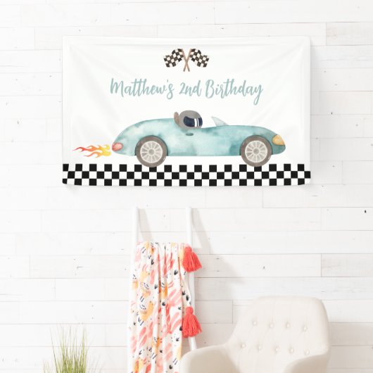 Modern Blue Race Car Birthday Banner (Insitu)