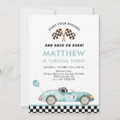 Modern Blue Race Car Birthday Einladung (Vorderseite)
